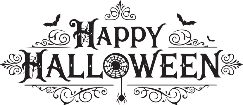 Ornate Happy Halloween Lettering with Spooky Decorations