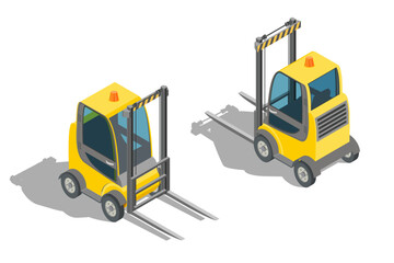 Isometric projection warehouse forklift. Isolated on a white background. Vector illustration.
