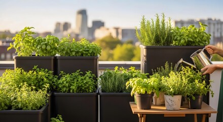 Sustainable urban gardening with rooftop herbs for healthy organic living