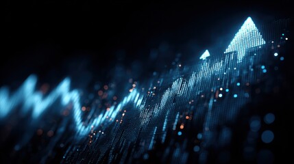 A dynamic glowing arrow chart ascends on a dark background, illustrating growth