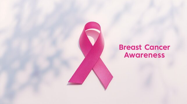 Minimal pink ribbon curve on white surface representing hope and awareness.
