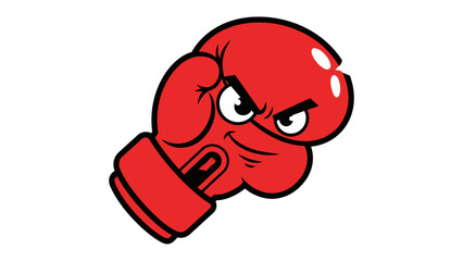Obraz premium Aggressive Boxing Glove: A vivid cartoon image of a red boxing glove with an aggressive facial expression, ready for action.