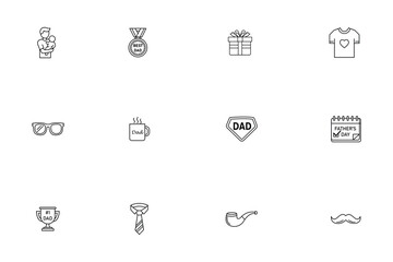 Father's Day and Dad Related Line Icons Set