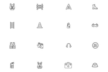 Construction and Industrial Safety Equipment Line Icons Set