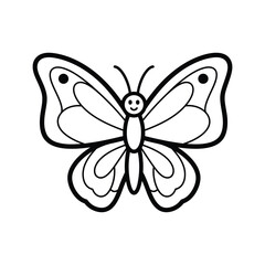 Simple outline drawing of a happy butterfly with large wings and antennae