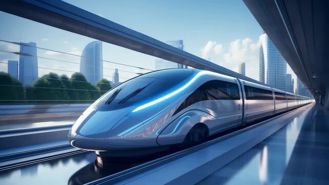 Futuristic High-Speed Train in Smart City