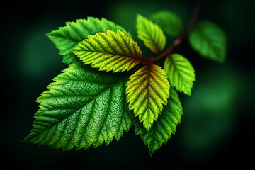 Green Leaf Macro on Dark Background