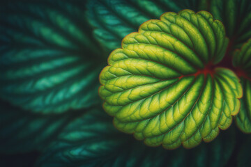 Stylized Green and Yellow Tropical Leaf Macro