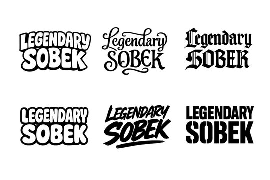 Sobek Lettering Variations. Legendary Sobek. Set lettering. harmonious lettering variations of the same emblematic concept (Funky cartoon-style lettering,