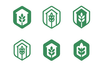 Obraz premium Grain Silo Logos. Agricultural innovation and food security. Set Logo of protective grain silo: harmonious logo variations of the same emblematic concept, each