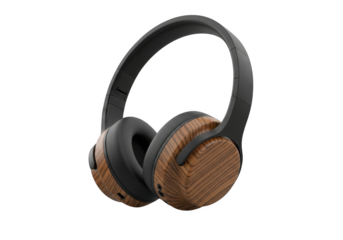 Wireless headphones with wooden earcups isolated on transparent background