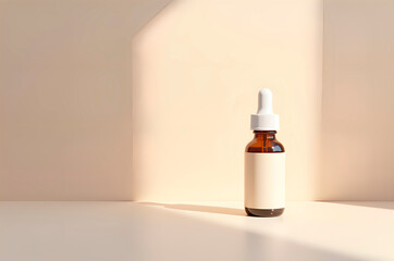 Amber glass bottle with dropper showcasing skincare or cosmetic