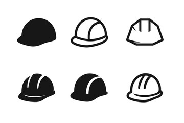 Helmet Safety Icons. Traffic Rule Infographic. Set Logo of Safety Helmet Icon: Filled silhouette, Minimal outline, Abstract geometric, Negative space, Stylized