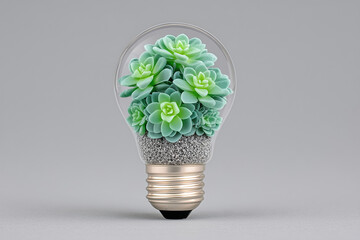 Eco Lightbulb with Succulent Plant Growing Inside
