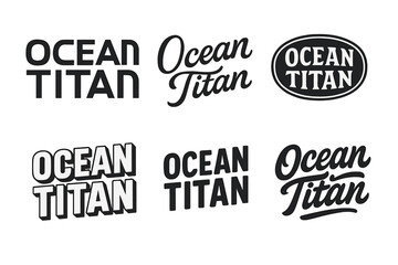 Fototapeta premium Ocean Titan Lettering Variations. Ocean Titan. Set lettering. harmonious lettering variations of the same emblematic concept (Abstract geometric letterforms,