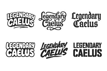 Fototapeta premium Diverse Lettering Styles. Legendary Caelus. Set lettering. harmonious lettering variations of the same emblematic concept (Funky cartoon-style lettering,