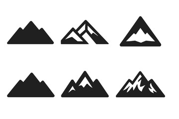 Geometric Mountain Logos. Eurasia. Set Logo of Mountain Range: Filled silhouette, Abstract geometric, Negative space, Flat solid, Symmetrical form, Stylized