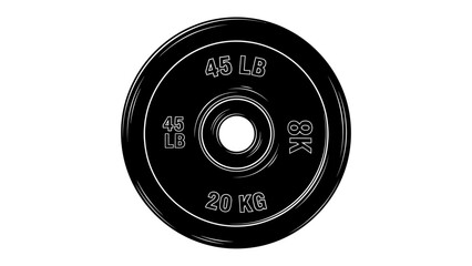 Weight Plate Icon: An isolated, top-view shot of a black weight plate, essential for strength training and fitness regimens. Focus on fitness, and gym equipment. 
