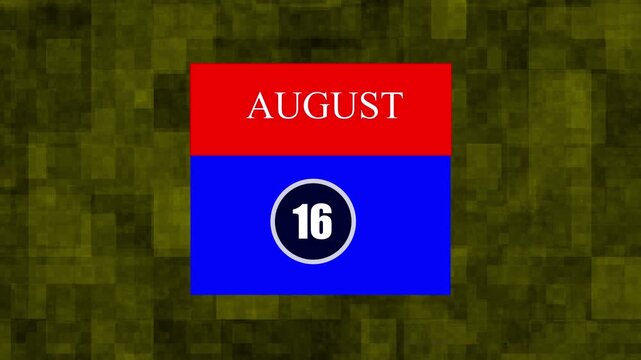 August 16 Calendar Date Icon Design – Modern Red and Blue Page Template on Abstract Background