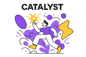 Obraz premium Catalyst of Innovation. Catalyst. Spark of innovation represented by abstract floating shapes and glowing accents, transformative and energetic scene. Modern