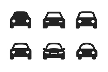 Stylized Car Logos. Traffic Rule Infographic. Set Logo of Car Icon: Filled silhouette, Abstract geometric, Negative space, Symmetrical form, Stylized detail,