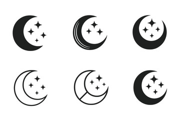 Obraz premium Crescent Moon Logos. Astronomy and stargazing. Set Logo of crescent moon with stars: harmonious logo variations of the same emblematic concept, each with