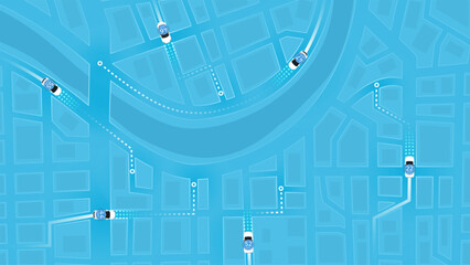 Autonomous Vehicles Navigation Routes on Smart City Map. Traffic Speed Control System. Vector illustration