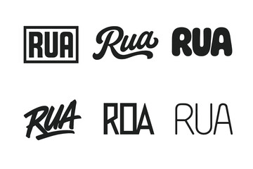 Fototapeta premium Rua Emblem Variations. Emblem of Rua. Set lettering. harmonious lettering variations of the same emblematic concept, each with different artistic