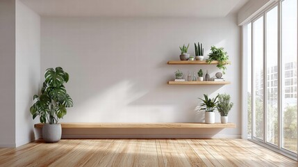 Bright and airy interior with plants and natural light.