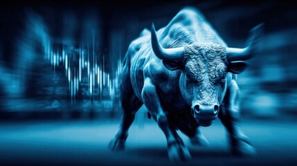 Dynamic image of a bull symbolizing market trends with a downward chart, perfect for financial themes.
