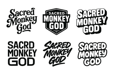 Fototapeta premium Sacred Monkey Lettering Styles. Sacred Monkey God. Set lettering. harmonious lettering variations of the same emblematic concept (Whimsical curly type with