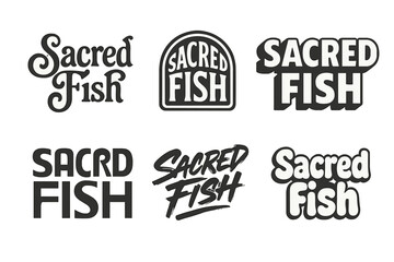 Obraz premium Sacred Fish Variations. Sacred Fish. Set lettering. harmonious lettering variations of the same emblematic concept (Whimsical curly type with flourishes, Retro