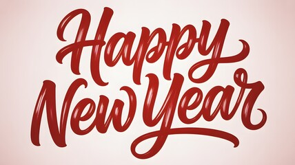 Elegant red hand lettered calligraphy text saying happy new year on a soft gradient background for festive celebrations