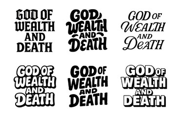Fototapeta premium Wealth and Death Letters. God of Wealth and Death. Set lettering. harmonious lettering variations of the same emblematic concept (Gothic-inspired decorative