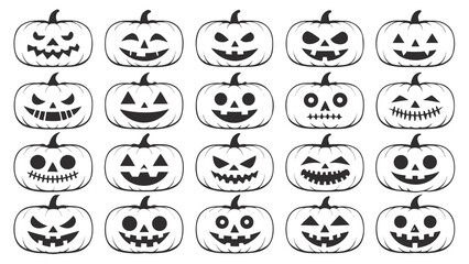 Halloween Pumpkin Faces Jack O Lantern Carving Ideas Black and White Illustration Grid