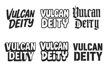 Obraz premium Vulcan Deity Lettering Variations. Vulcan Deity. Set lettering. harmonious lettering variations of the same emblematic concept, each with different artistic