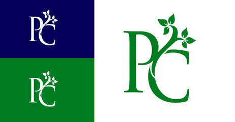 Fototapeta premium Innovative Letter PC with Leaf Logo Design. Logo Design For Natural and Organic Brands.