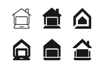 Hybrid Workspace Logos. Hybrid workspaces. Set Logo of flexible office: home-office hybrid mark. Icon set. harmonious logo variations of the same emblematic