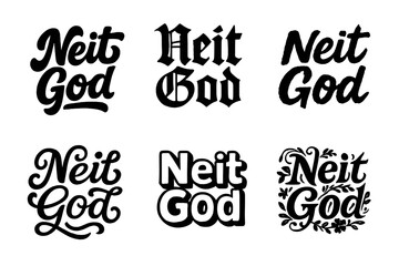 Neit God Variations. Neit God. Set lettering. harmonious lettering variations of the same emblematic concept (Bold hand-lettering with playful swashes,