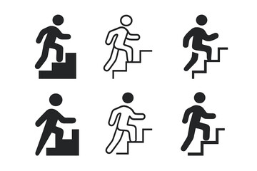 Progression Steps Logo. Learning to Embrace Failure as Part of Growth. Set Logo of Step-by-Step Progress: Filled silhouette, Minimal outline,