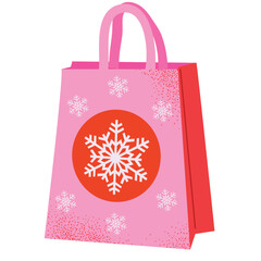 Christmas Shopping Bag. Festive Gift Packaging Flat vector for winter designs.