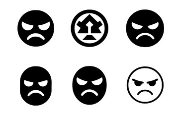 Uneasy Face Logos. Uneasy face. Set Logo of Uneasy face: shadowed eyes under brow. harmonious logo variations of the same emblematic concept, each with