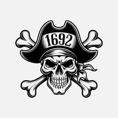Jolly roger skull and crossbones classic pirate icon illustration