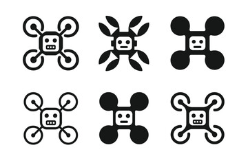 Robotic Assistant Logos. Robotic assistants. Set Logo of Robotic assistants: Drone assistant quadcopter. harmonious logo variations of the same emblematic
