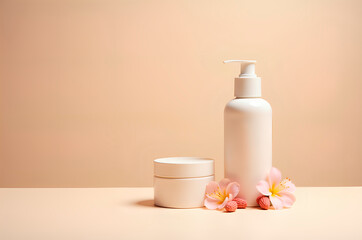 Elegant Beauty Products Arrangement with Delicate Floral Accents