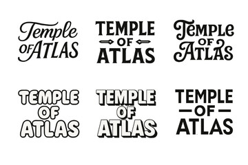 Atlas Lettering Variations. Temple of Atlas. Set lettering. harmonious lettering variations of the same emblematic concept, each with different artistic