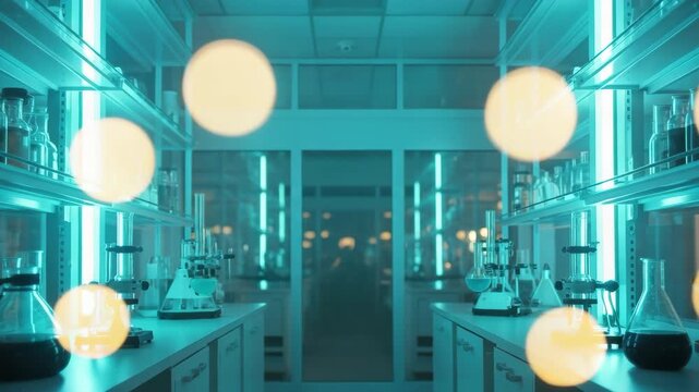 Futuristic laboratory with glowing elements and advanced scientific equipment