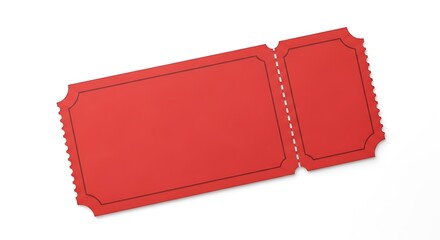 A blank red ticket isolated on white background, perfect for adding your own text and graphics for events, raffles, or promotions, offering a versatile design element
