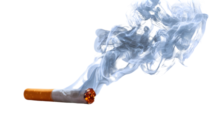 Swirling smoke from burning cigarette against black background
