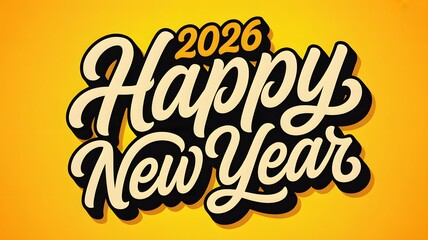 Celebrate the arrival of the new year with this vibrant and festive happy new year 2026 graphic design on a warm orange background